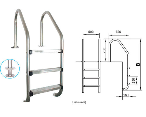 Escalera acero inox 3 peldaños