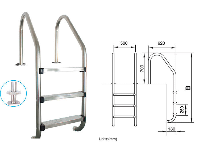 Escalera acero inox 3 peldaños